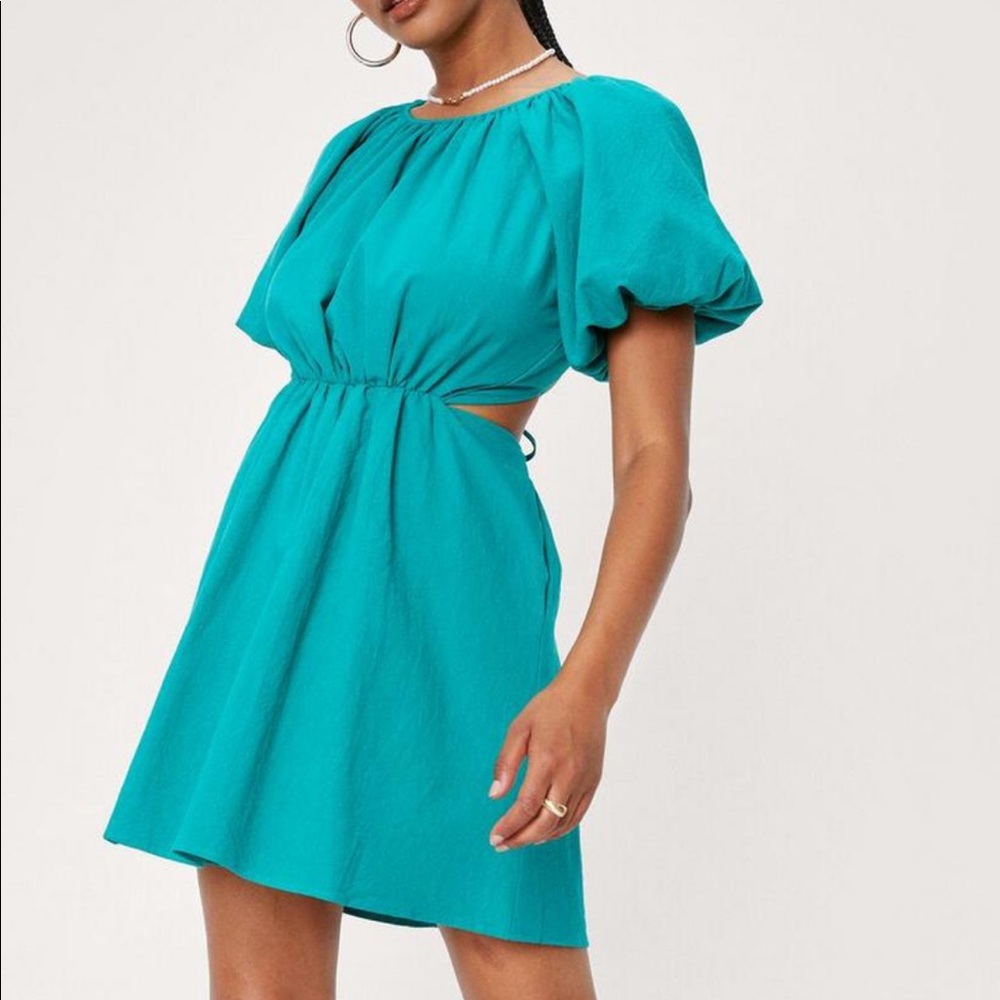 Teal Puff Sleeve Dress